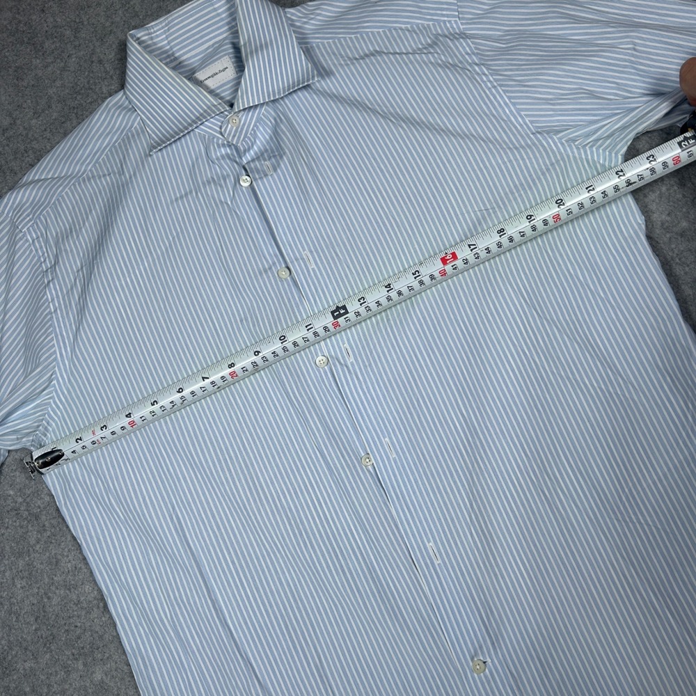 Ermenegildo Zegna Dress Shirt Men 16 Large Blue White Striped Luxury button down - Picture 7 of 16